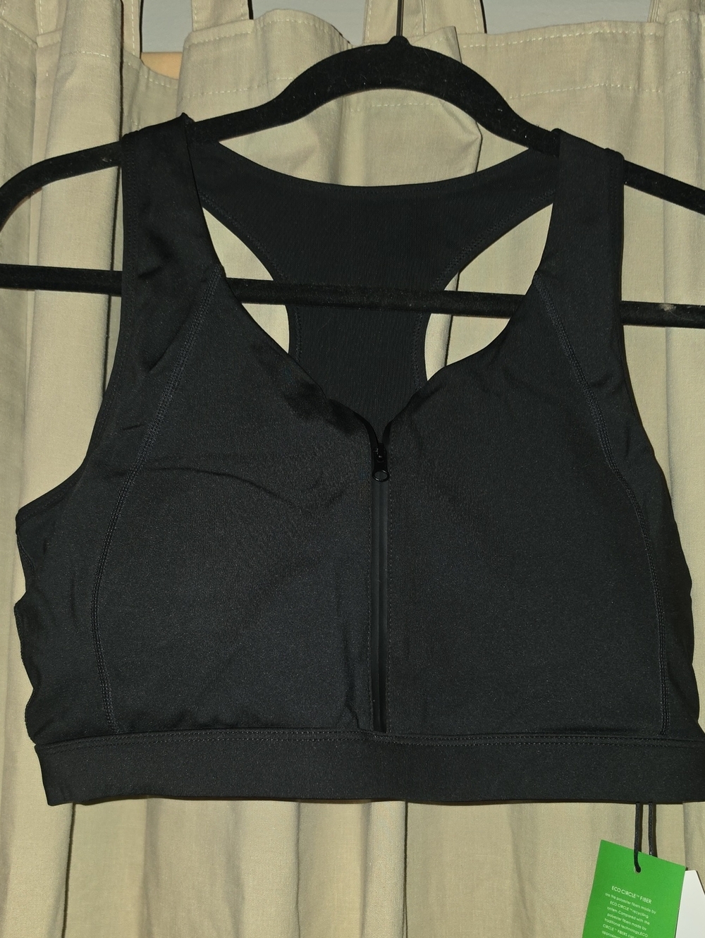 Mono B Black Front-Zip Racerback Support Sports Bra With Removable Padding